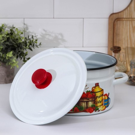 Cylindrical pan, 3 l, enameled cover, induction, neckline-1
