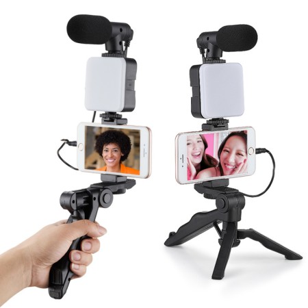 Ay-49 blogger set for phone with a lamp, microphone, Bluetooth button, black-2