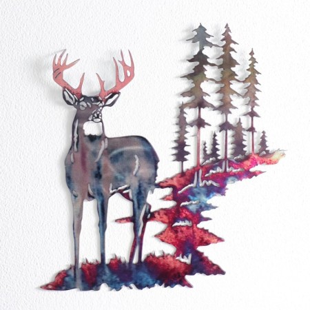 Panel Interior Metal "White -tailed deer in the forest" 26x28.2 cm-1