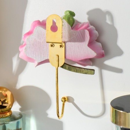 Decorative polystone hook, metal "pink poppies" 11.3x9 cm-2