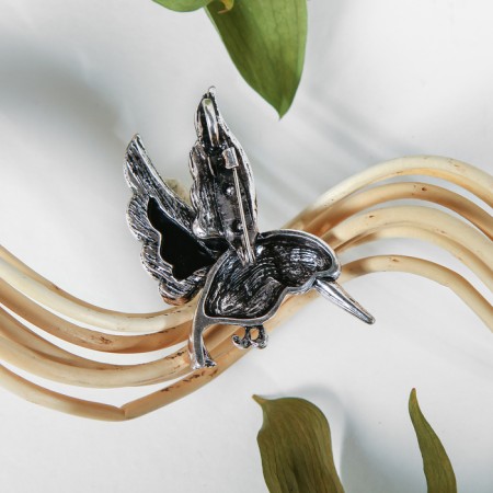 Brooch "Galiotis" hummingbirds, green color in black silver-1