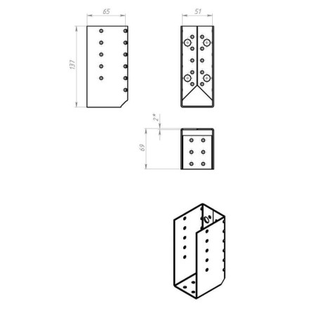 Brus support, galvanized, 140x76x50x2 mm, closed, zinc 24 pcs.-1