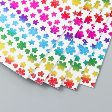 Foamiran holography "Flowers and stars on white" 2 mm format A4 set of 5 sheets-2