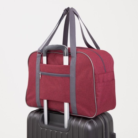 Road bag with lightning, external pocket, suitcase holder, burgundy color-3