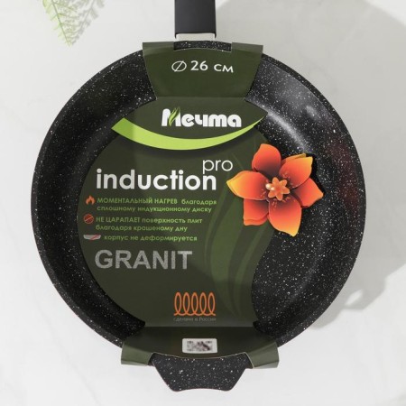 Granite Black Granite INDUCTION PRO, D = 26 cm, plastic handle, anti -stick coating, black color-6
