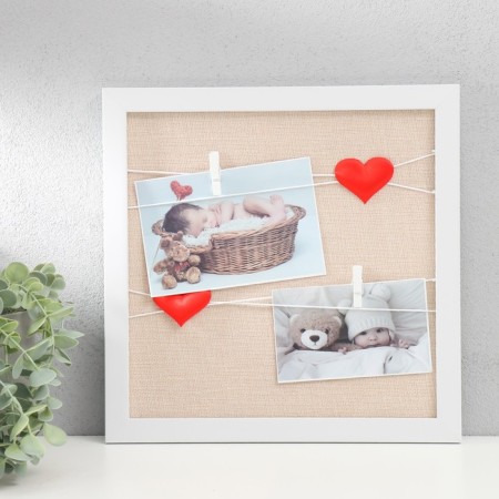 Photo frame Plastic in 2 photos "Love message" with clothespins, white 30x30 cm