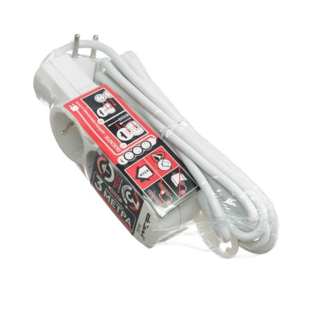 Duwi extension cord, 3 sockets, 3 m, 10 a, 2200 W, PVS 3x0.75 mm2, with salary, white-2