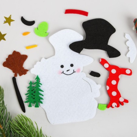 Set for creativity - Create the New Year's decoration "Wreath - Snowman with a broom"-2