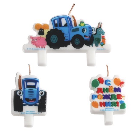 Candle in the cake set, blue tractor, set 3 pcs.-1