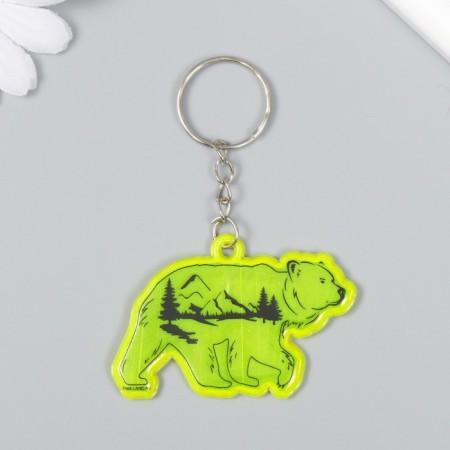 A keychain plastic reflective "brown bear and mountains" 3.4x5.5 cm