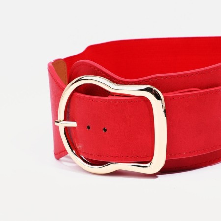 Women's belt, width 8 cm, elastic band, metal buckle, red color-1