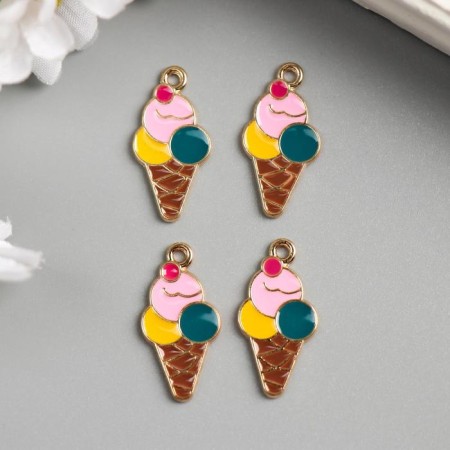 Decor for creativity Metal, enamel "Horn with ice cream" Gold 2.5x1.2 cm-1