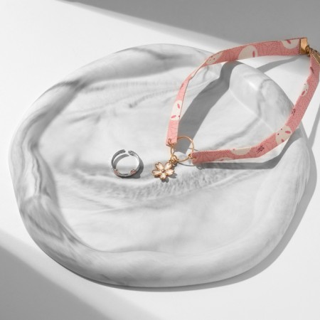 Set 2 objects: ring, chocker "Japan" cute, white-pink color in silver-gold metal, 30 cm-3