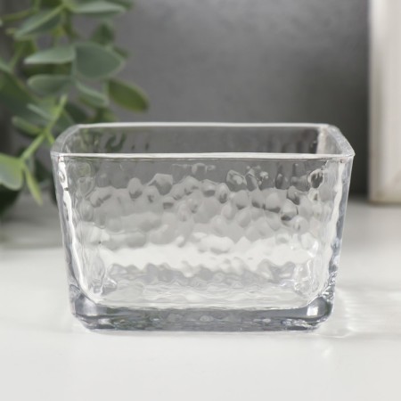 Glass of Glass for 1 candle "crumpled square" transparent 9x9x5.5 cm-2