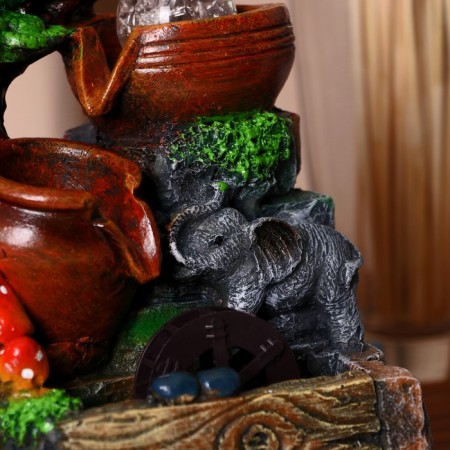 Fountain "Elephant at the mill, jugs" 10x14x19 cm (with backlight)-1