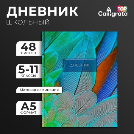 Diary for grades 5-11, "feathers 2", solid cover 7BC, matte lamination, selective varnish, 48 sheets