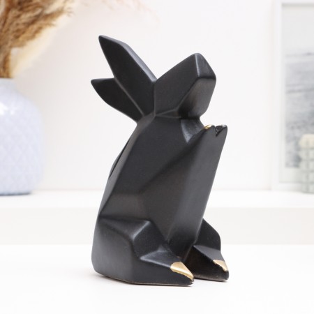 Piggy bank "Hare Origami" black with gold, 18 x13x10cm