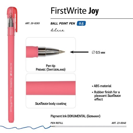 Ballpoint handle FIRSTWRITE JOY, node 0.5 mm, blue ink, matte case Silk Touch, mix-3