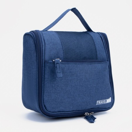 Cosmeticis-mester with a lightning, with hook, external pocket, blue color