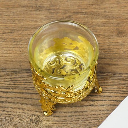 Glass candlestick, 1 candle "Flower" Gold 6.5x6x6 cm-3