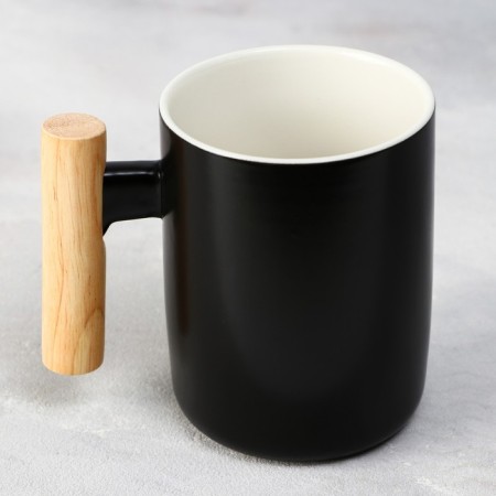 Ceramic mug “Life begins with a cup of coffee”, 400 ml, black color-2