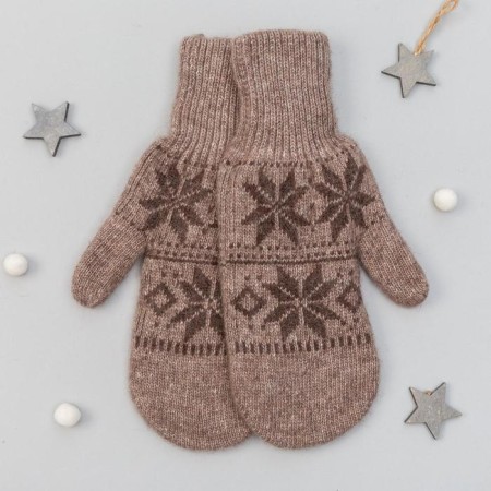 Women's mittens from Mongolian wool, brown color, size 17-19 (6.5-7.5)