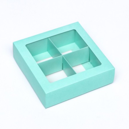 Box for 4 sweets, mint, 12.5x 12.5 x 3.5 cm. Confectionery packaging-1