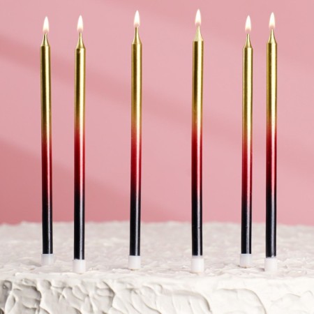 Candles in the cake "Royce. Gradient", 6 pcs, tall, 13 cm, black, burgundy, golden-5