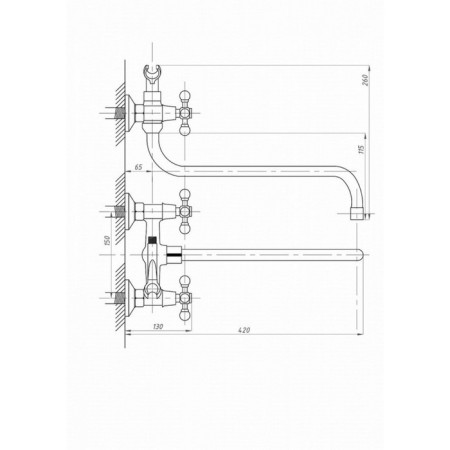 Fauzt FZS-511-54 bath mixer, two-wound, long spout, shower set, chrome-3
