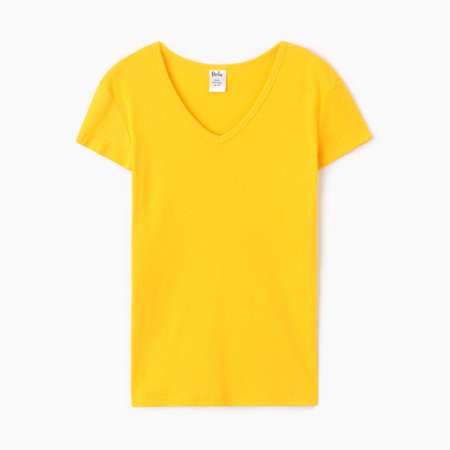 T-shirt female V-shaped neckline, yellow color, size 46