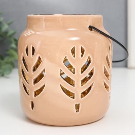 Ceramics candlestick for 1 candle "Lantern. Leaves" inside gold Mix 11.5x9.5x9.5 cm-4