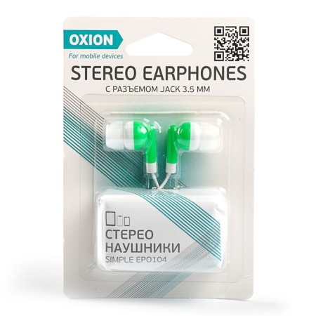 Headphones Oxion Simple EPO104, vacuum, 92 dB, 32 Ohm, 3.5 mm, 0.95 m, green-1
