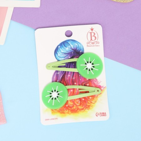 Invisibility for hair "Adele" (set 2 pcs) sliced ​​kiwi, 5.5 cm, green