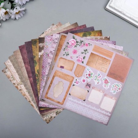 Scrapbooking paper 15x15 cm "Vintage", bilateral, 12 sheets, 12 designs, 180 g/m2-1