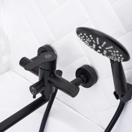 Bath mixer "RMS" SUS124BL-006EP, pouring 350 mm, shower set, stainless steel-2