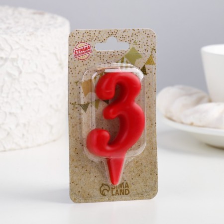 Candle for the cake the figure "Oval" "3", red, 5.5 cm-3