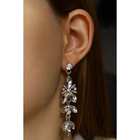 Hanging earrings with rhinestones "openwork" Spring mood, white color in silver, 7 cm-6