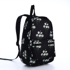 A backpack with a zipper, black color