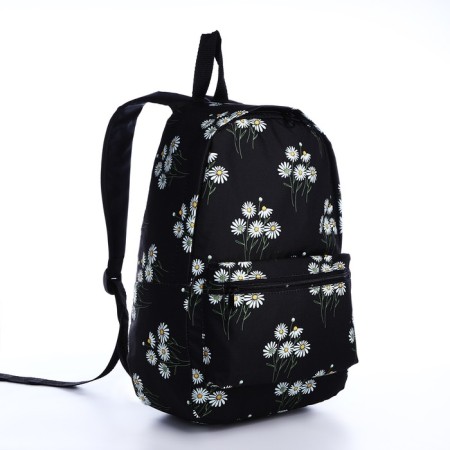 A backpack with a zipper, black color