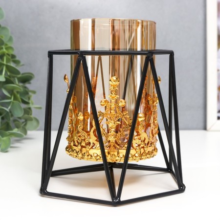 Summary Metal, glass for 1 candle "Eye" D-7.5 cm, gold, black 13x15.5x14.5 cm-1