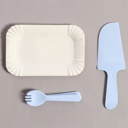 Set of disposable dishes, 6 pcs, blue color