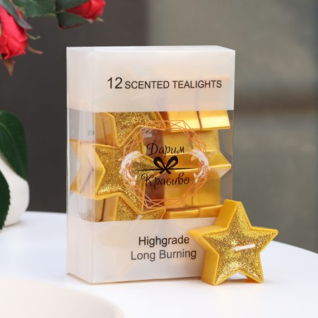 Candle in the sleeve "Star", set of 12 pcs, golden spit