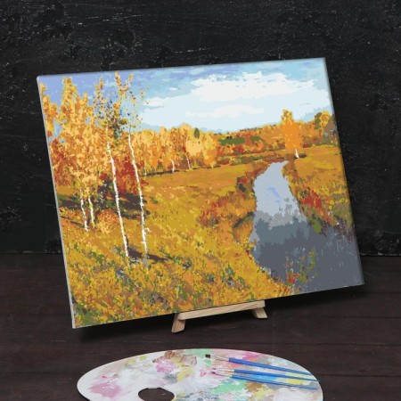 Picture on numbers on a canvas with a subframe "Golden Autumn" Levitan Isaac, 40 x 50 cm-1