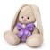 Soft toy "Bunny Mi", with a bow of lavender color and a brooch, 15 cm