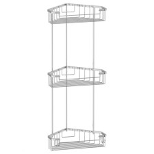 A corner-cutting shelf with hooks, three-tier, size 23 x 23 x 23 cm, chrome