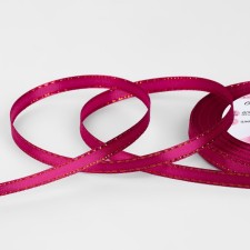 A satin ribbon “Golden threads”, 6 mm × 23 ± 1 m, raspberry color No. 72