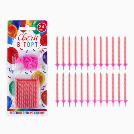 Candles for the cake, pink, 24 pcs., 7 x 17 cm.-1