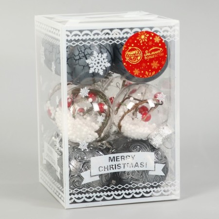 Set of balls plastic D-6 cm, 12 pcs "Winter music" Berries, gray-1