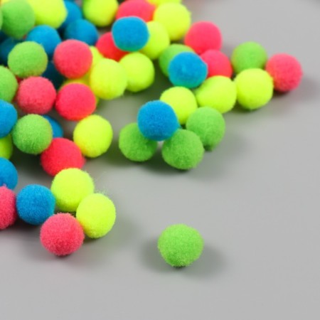 Pompons, 10 mm, 100 pcs/pack, 100% polyester, 5 colors in the assortment of 20 pcs-1
