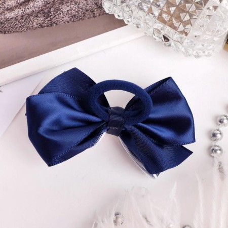 Hair elastic band Bant "Schoolgirl" Texture, 9.5 cm, white-blue-1